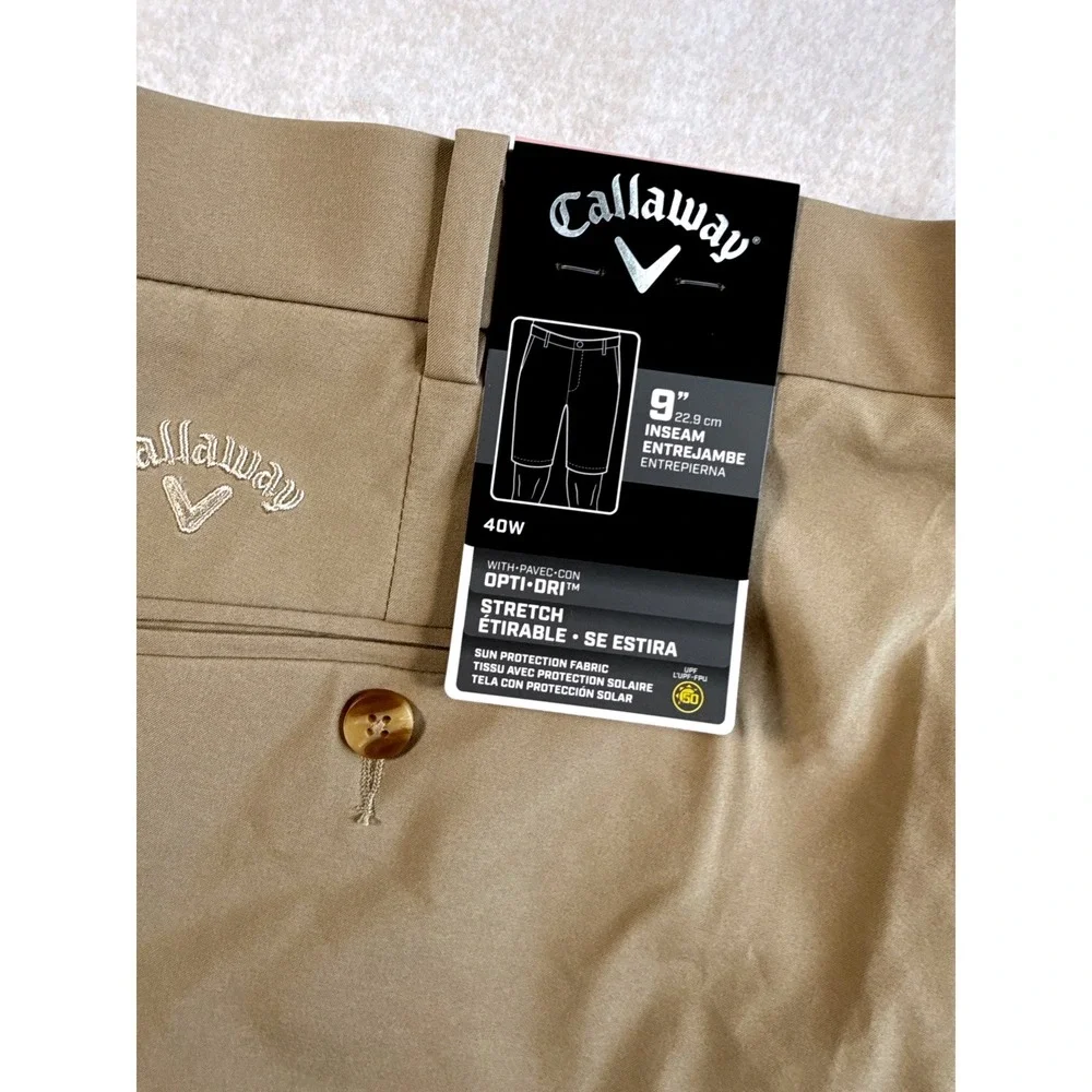 Callaway Opti-Dri Golf Shorts Men 40W Chinchilla Tan Stretch UPF 50 CGBSE0W5 NEW